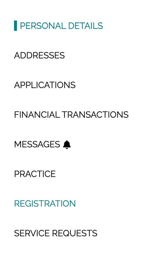 CPSO Member Portal - Registration menu item screenshot